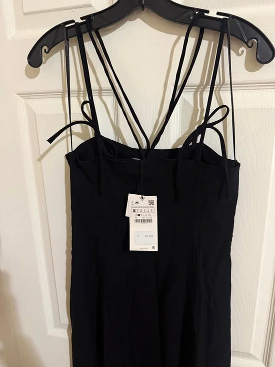 Zara Black Strappy Midi Dress with Double Spaghetti Straps - Picture 3 of 5